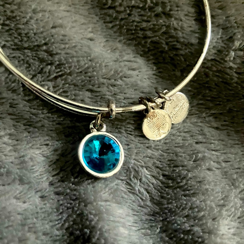 Alex & Ani Energy Bracelet Aquamarine March Gem Birthstone Silver Toned